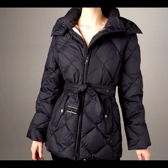 Burberry Brit★素敵！Black down hooded Coat Women's Burberry Brit Mareton Down Puffer Hooded Coat Black